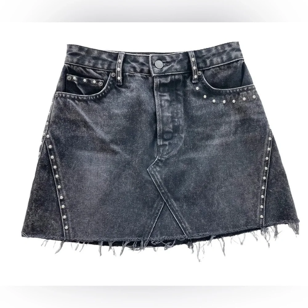 GRLFRND Black Denim Mini Skirt with Stud Trim